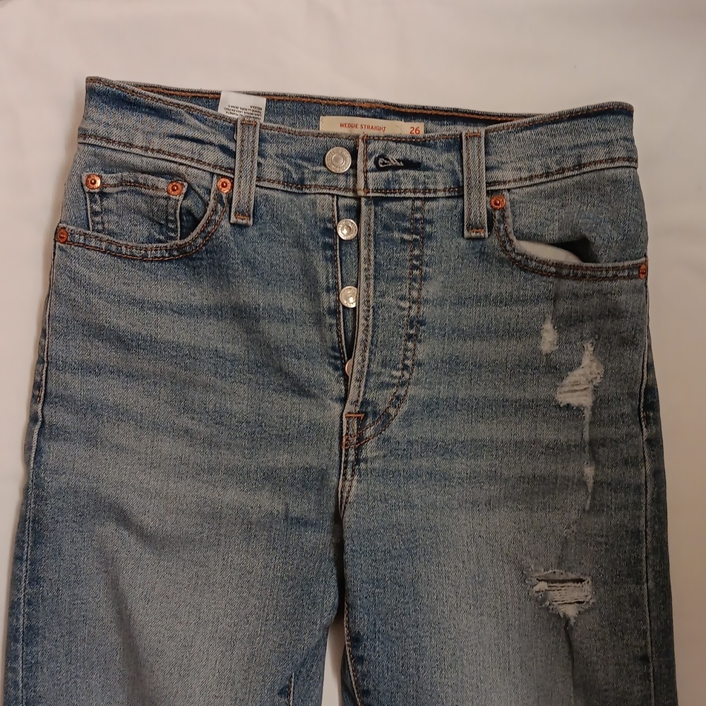 Levi's wedgie straight jeans high-mid waist button down short/petite